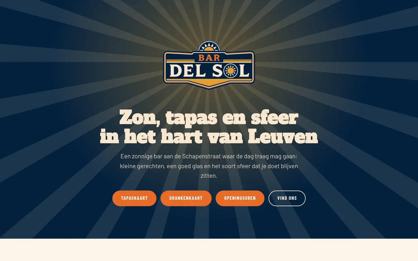 Homepagina van de website van Bar Del Sol, tapasbar in Leuven