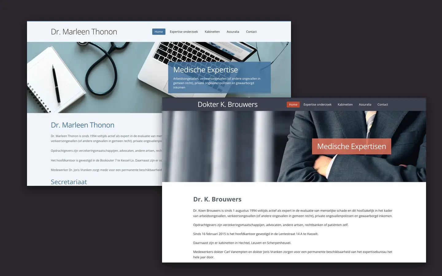 De websites van Dokter Thonon en Dokter Brouwers, medische expertise