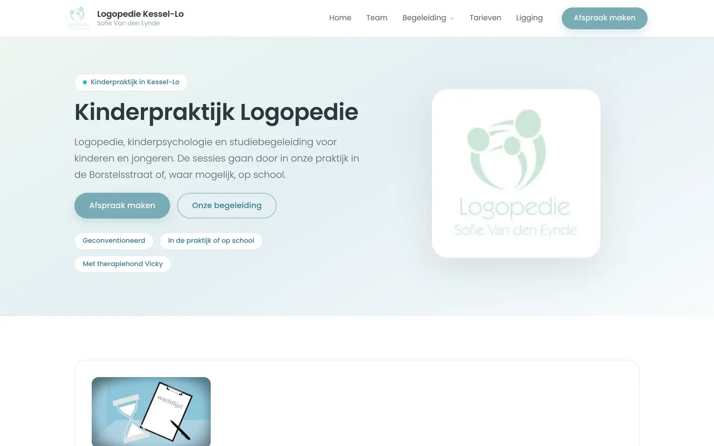 Homepagina van de website van Logopedie Kessel-Lo