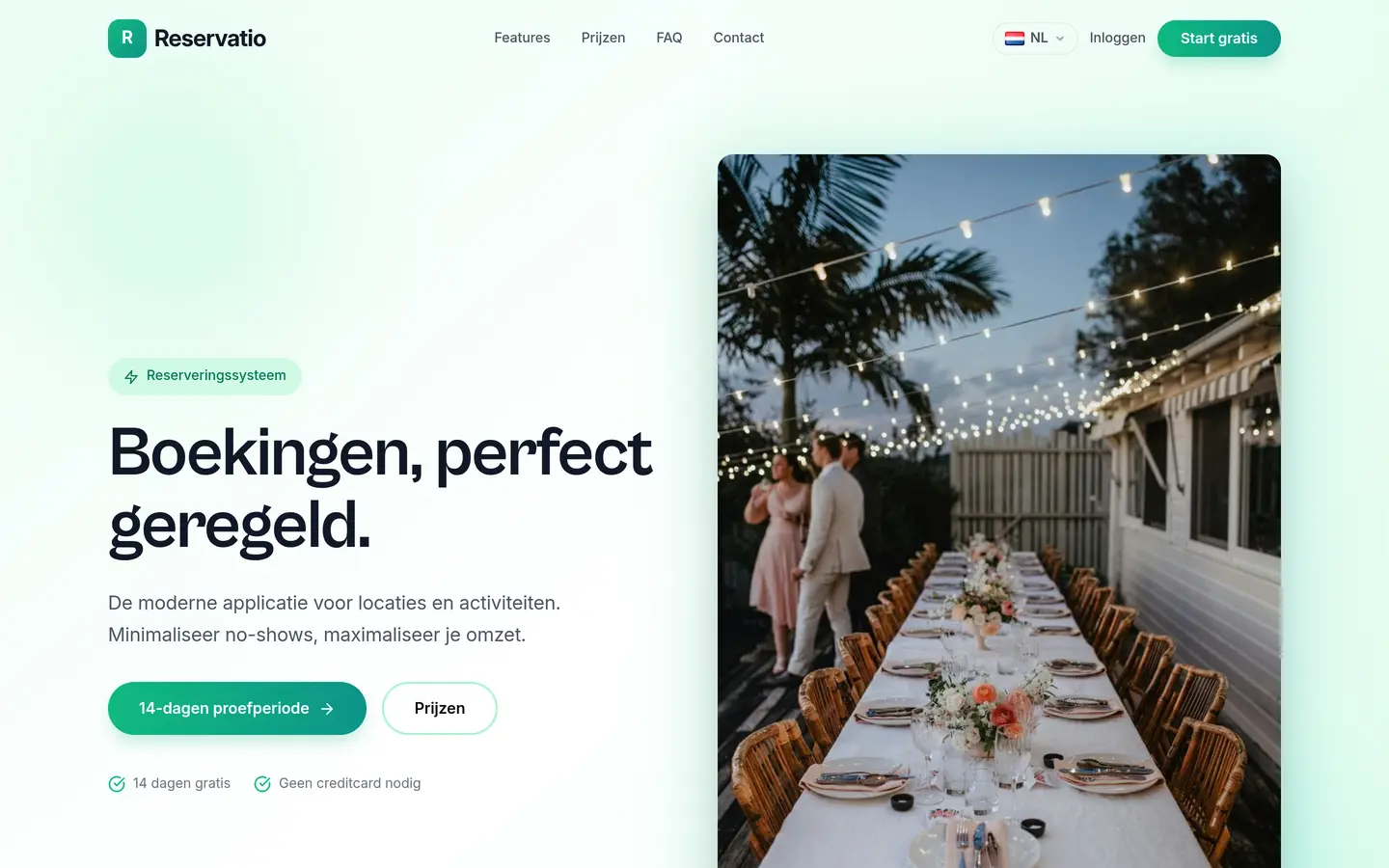 Homepagina van Reservatio, reserveringssysteem voor locaties en activiteiten