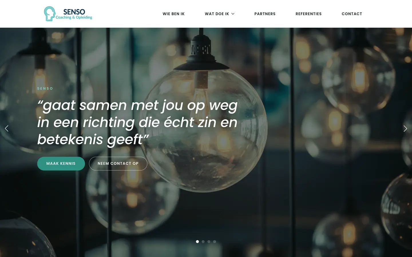 Homepagina van de website van SENSO Coaching & Opleiding